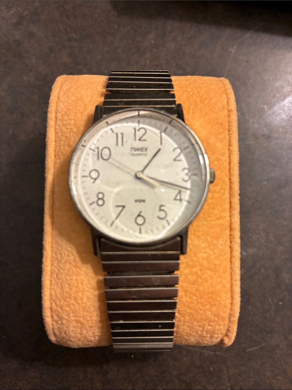 Vintage Timex Silver Tone Watch with White Face and Expansion Band